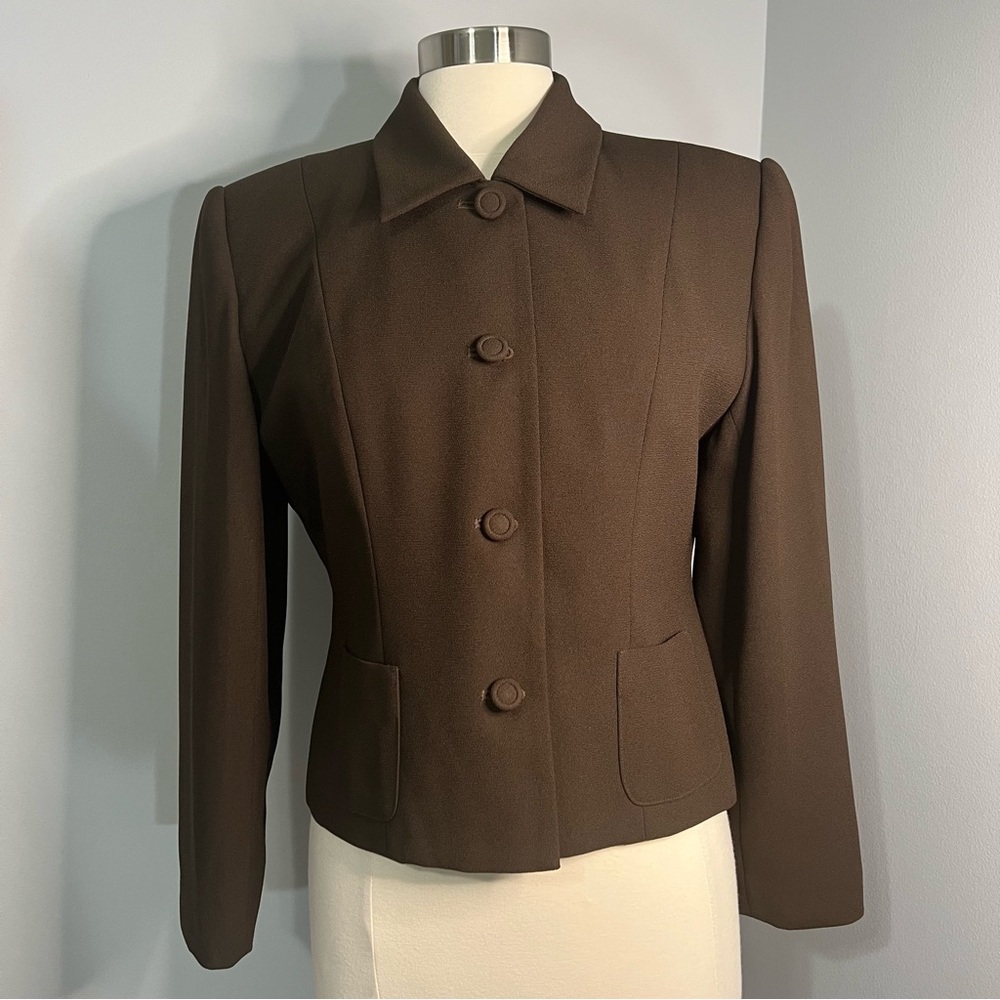 Chemise International Size 10P Brown Short Long Sleeve Vintage Blazer Jacket - Picture 9 of 11